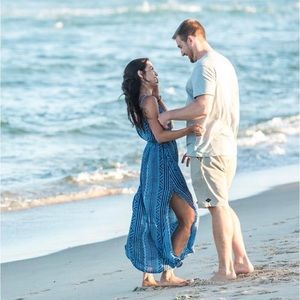 Rip Curl Navy Blue & White Strappy Maxi Dress - Sz Small